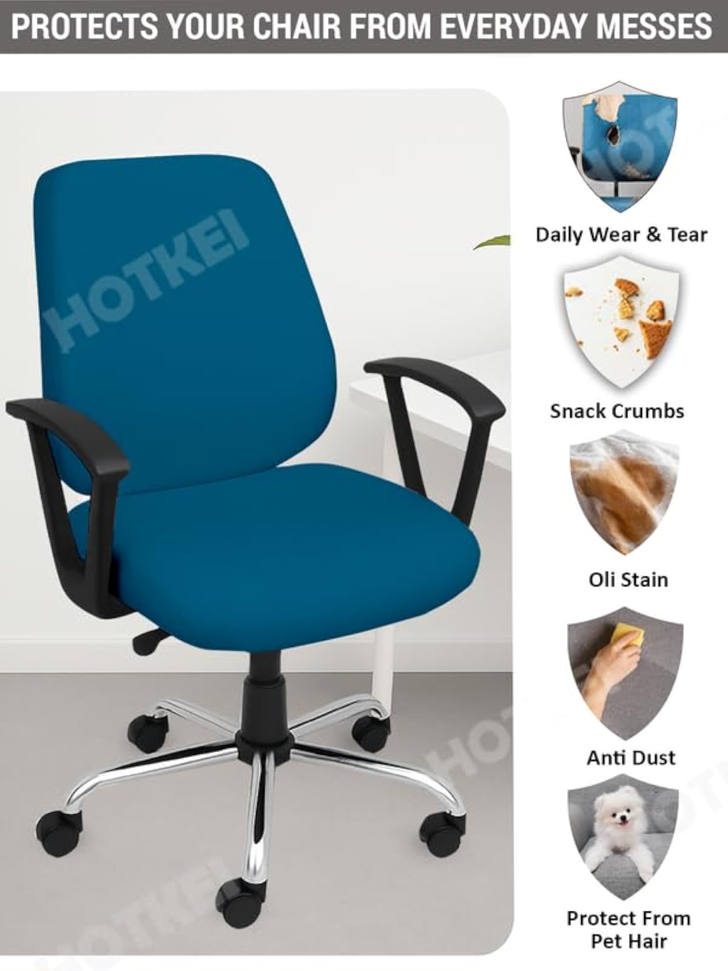 Set of 1 Airforce Blue 2 Piece Office Chair Cover